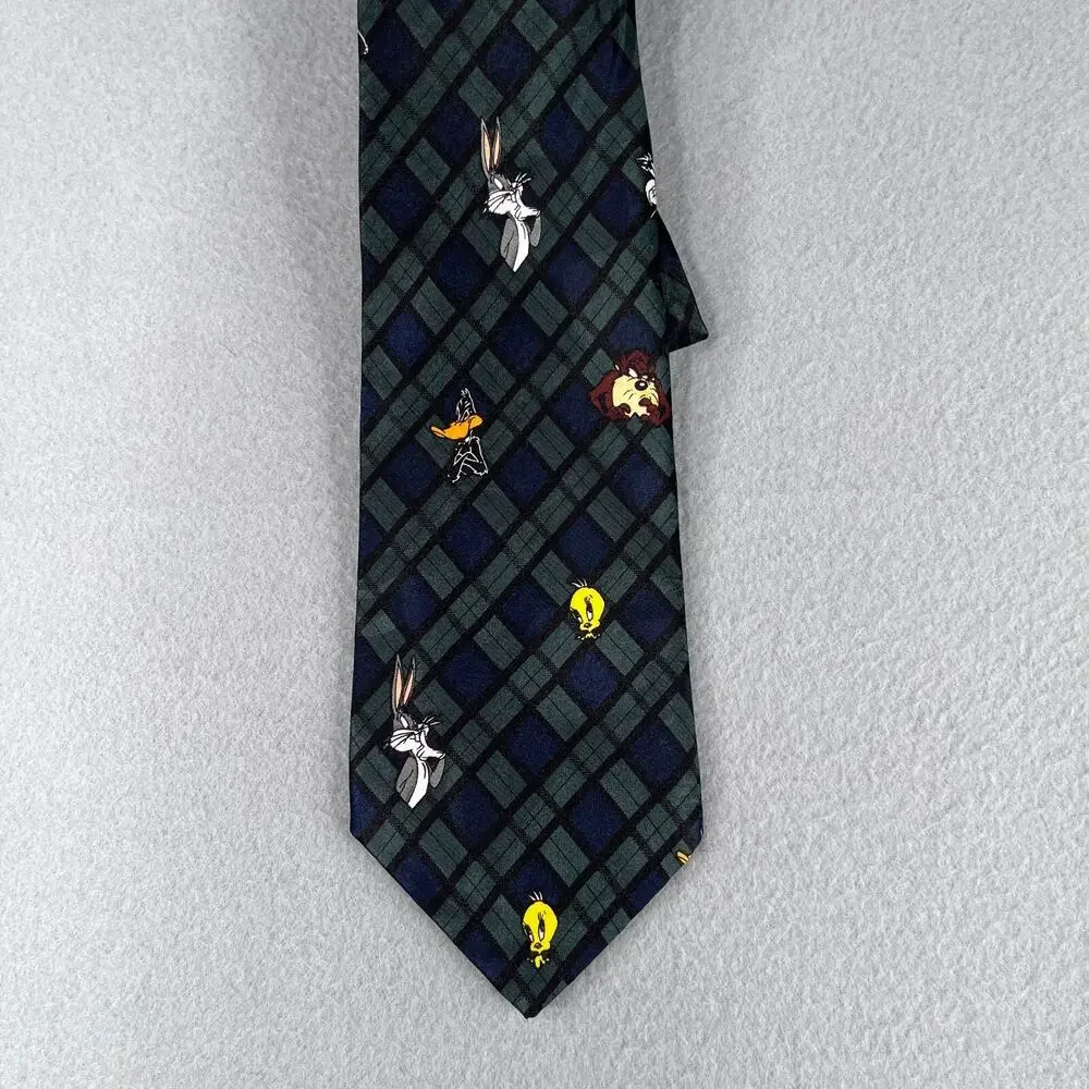 Vintage Looney Tunes Mania Tie Character All Over Print Blackwatch Plaid